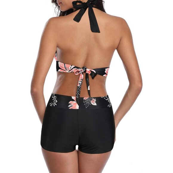 Women Two Piece Swimsuit Athletic Bathing Suit Ruffled Tummy Control High-Waiste - Picture 2 of 2